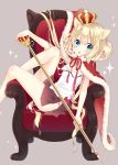  1girl :o animal_ears blonde_hair cape cat_ears crown fur_cape long_hair looking_at_viewer naoto_(tulip) original scepter sitting skirt solo surprised throne twintails 