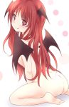  1girl :q back blush demon_wings from_behind head_wings heart heart-shaped_pupils highres koakuma looking_back mickeysmith nude red_eyes redhead solo symbol-shaped_pupils tongue tongue_out touhou wings 