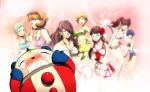  6+girls amagi_yukiko bikini black_hair blue_eyes blue_hair blush breasts brown_eyes brown_hair cleavage glasses_on_head hair_ornament kirijou_mitsuru kujikawa_rise kuma_(persona_4) multiple_girls navel official_art one_eye_closed open_mouth persona persona_3 persona_4 persona_4:_the_ultimate_in_mayonaka_arena satonaka_chie school_swimsuit shirogane_naoto short_hair smile swimsuit takeba_yukari twintails very_short_hair 