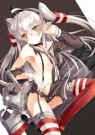  1girl amatsukaze_(kantai_collection) blush brown_eyes gloves highres kantai_collection long_hair machinery rensouhou-kun silver_hair solo torn_clothes two_side_up xephonia 