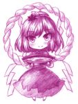 1girl chibi hair_ornament long_skirt monochrome rope sakazuki shimenawa skirt solo touhou yasaka_kanako yuran_(kuen-hien)