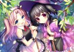  2girls abondz black_hair blonde_hair blue_eyes hat highres long_hair maaryan maid maid_headdress multiple_girls red_eyes short_hair to_heart_2 witch_hat yuzuhara_konomi 