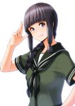  1girl black_eyes black_hair braid kantai_collection kitakami_(kantai_collection) long_hair nanahime_(aoi) school_uniform serafuku smile solo 