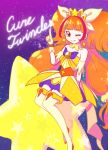  1girl character_name cure_twinkle earrings go!_princess_precure jewelry long_hair one_eye_closed oponpong orange_hair pointing precure red_eyes solo star 