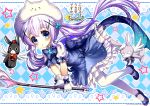  1girl abondz blue_eyes gloves gochuumon_wa_usagi_desu_ka? highres kafuu_chino long_hair pantyhose purple_hair solo staff 