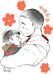  2boys alex_mercer assassin&#039;s_creed black_hair blue_eyes child crossover desmond_miles flower hood_down hug konrenmaru male_focus multiple_boys prototype_(game) smile younger 