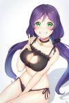  1girl breasts cat_cutout cat_keyhole_bra cat_lingerie cleavage green_eyes highres long_hair looking_at_viewer love_live!_school_idol_project low_twintails mizuiro_32 purple_hair smile solo toujou_nozomi twintails underwear 