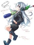  1girl alternate_costume artist_name black_shorts boots commentary_request darkside ear_protection grey_eyes gun hibiki_(kantai_collection) kantai_collection long_hair looking_at_viewer rifle shorts silver_hair smile solo splatoon translation_request water_gun weapon 