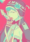  1boy alternate_color beanie blood blood_on_hands dramatical_murder hat licking limited_palette male_focus noiz_(dramatical_murder) palru_s2 short_hair solo tongue upper_body 