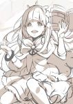  1girl blush book bow bracelet bracer cagliostro_(granblue_fantasy) cape granblue_fantasy hairband holding holding_book jewelry kujou_ichiso long_hair open_book open_mouth sketch skirt smile solo 