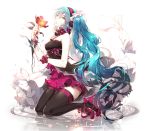  1girl 7th_dragon 7th_dragon_(series) 7th_dragon_2020 7th_dragon_2020-ii aqua_eyes aqua_hair black_legwear hatsune_miku headphones long_hair phino solo thigh-highs twintails very_long_hair vocaloid 