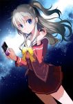  1girl blue_eyes charlotte_(anime) digital_media_player earphones kashi-k long_hair school_uniform silver_hair standing tomori_nao two_side_up 