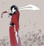  1boy dramatical_murder facial_mark flower koujaku long_hair male_focus over_shoulder palru_s2 scar solo sword sword_over_shoulder twitter_username weapon weapon_over_shoulder 