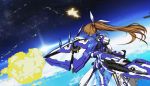  1girl explosion female flying from_behind highres long_hair lyrical_nanoha mahou_senki_lyrical_nanoha_force ponytail solo space takamachi_nanoha tianyu_jifeng 