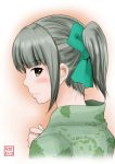  1girl bow commentary_request from_side hair_bow highres japanese_clothes kantai_collection looking_at_viewer nape ponytail solo yano_toshinori yuubari_(kantai_collection) 
