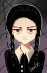  1girl addams_family blonde_hair braid highres solo twin_braids violet_eyes wednesday_addams 