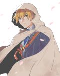  1boy aqua_eyes blonde_hair hood male_focus necktie ot-nm parted_lips petals touken_ranbu yamanbagiri_kunihiro 