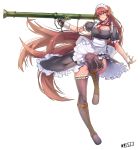 1girl bazooka frills jjune long_hair maid solo thigh-highs very_long_hair weapon 