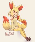  1girl animal_ears fennekin fox_ears fox_tail kuromiya orange_eyes orange_hair personification pokemon pokemon_(creature) shoes tail thigh-highs 