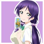  1girl artist_request blush card female green_eyes long_hair love_live!_school_idol_project low_twintails school_uniform seifuku smile solo source_request toujou_nozomi twintails violet_hair 