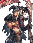  1girl armor bazaraga bikini_armor breasts dark_skin gauntlets genderswap granblue_fantasy helmet highres horned_helmet horns large_breasts long_hair red_eyes silver_hair solo temmasa22 