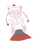  animal_ears detached_sleeves dotmaru fang fangs hat inubashiri_momiji mouth open pom_pom_(clothes) red_eyes skirt smile tassel tokin_hat touhou white_hair wide_sleeves wolf_ears 