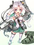  1girl absurdres airplane akitsushima_(kantai_collection) dikko earrings gloves hair_ribbon highres jewelry kantai_collection long_hair machinery pouch ribbon salute side_ponytail smile solo uniform violet_eyes 