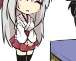  1girl admiral_(kantai_collection) bandaged_fingers blush_stickers desk gomasamune hands_clasped headband japanese_clothes kantai_collection shoukaku_(kantai_collection) thigh-highs translation_request 
