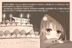  1girl birthday_cake cake candle commentary_request food happy_birthday katou_megumi misaki_kurehito monochrome saenai_heroine_no_sodatekata sepia short_hair solo 