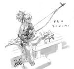  1boy bow_(weapon) fire_emblem fire_emblem_if glass kozaki_yuusuke monochrome ponytail solo takumi_(fire_emblem_if) weapon 