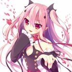  1girl bare_shoulders blush detached_sleeves fang krul_tepes long_hair open_mouth owari_no_seraph pink_hair pointy_ears red_eyes sakura_yuzuna smile solo vampire 