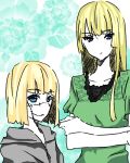  2girls artist_request blonde_hair blue_eyes character_request copyright_request female multiple_girls short_eyes source_request stitches tagme thick_eyebrows 