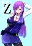  breasts gundam gundam_zz long_hair perepere-kun pouch purple_hair red_eyes roux_louka simple_background smile solo violet_eyes 