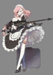  1girl amera blue_eyes braid eyepatch gun maid rifle solo thigh-highs weapon 
