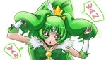  1girl arudebido big_hair choker cure_march dress earrings english eyelashes green_eyes green_hair hair_ornament hair_tousle jewelry long_hair looking_at_viewer magical_girl midorikawa_nao open_mouth ponytail precure ribbon simple_background sketch smile smile_precure! solo tiara tri_tails very_long_hair white_background wrist_cuffs 