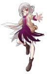  1girl alphes_(style) covering_mouth dairi dress hand_on_own_face hand_over_own_mouth highres jacket kishin_sagume parody red_eyes short_hair silver_hair single_wing style_parody touhou transparent_background wings 
