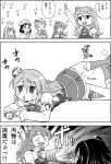  5girls ^_^ bow bowtie capelet closed_eyes comic commentary_request crying cup detached_sleeves drinking_glass glasses greyscale hat headdress kantai_collection libeccio_(kantai_collection) littorio_(kantai_collection) long_hair mini_hat monochrome multiple_girls neckerchief open_mouth pince-nez pola_(kantai_collection) roma_(kantai_collection) short_hair sparkle speech_bubble translation_request wasu wavy_hair wine_glass zara_(kantai_collection) 