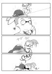  1boy 1girl blush comic crying domino_mask hand_on_another&#039;s_head heart highres inkling kiss long_hair looking_up mask monochrome open_mouth petting pointy_ears sayo25 short_hair silent_comic sitting splatoon squiggle standing surprised sweatdrop topknot translated 