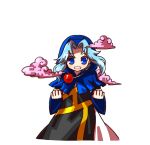  1girl :d beads blue_eyes blue_hair blush dress hood hooded_cloak kumoi_ichirin looking_at_viewer open_mouth prayer_beads round_teeth smile socha solo teeth touhou unzan wide_sleeves 