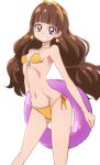  1girl amanogawa_kirara bikini brown_hair go!_princess_precure grin innertube long_hair manji_(tenketsu) precure smile swimsuit violet_eyes 