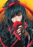 1girl azami_(kagerou_project) black_hair blush flower highres kagerou_project long_hair medusa red_eyes ribbon scales slit_pupils syeoseul very_long_hair 