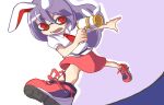  1girl animal_ears gun kapiten70 long_hair mask neck necktie parody purple_hair rabbit_ears red_eyes reisen_udongein_inaba running shirt shoes solo splatoon touhou weapon 