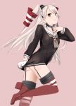  1girl amatsukaze_(kantai_collection) garter_straps gloves hair_tubes kantai_collection long_hair ojipon sailor_dress see-through silver_hair thigh-highs two_side_up windsock 