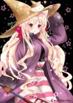  1girl belt black_mage black_mage_(fft) blonde_hair brown_eyes coat final_fantasy final_fantasy_tactics hat long_hair long_sleeves nanase_nao open_clothes open_coat open_mouth original shirt skirt solo very_long_hair wide_sleeves witch_hat 