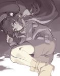  1girl cape hat long_hair looking_at_viewer marguerite_fatima monochrome shiromiso solo xenogears 