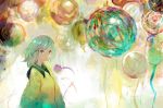  1girl balloon eyeball green_eyes green_hair komeiji_koishi long_sleeves looking_at_viewer no_hat onion_(onion_and_pi-natto) shirt short_hair solo string third_eye touhou upper_body wide_sleeves 