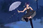  1girl glasses hakamichi_shizune highres ichigo_milku katawa_shoujo night parasol short_hair smile solo umbrella 