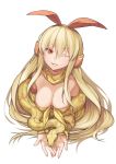  1girl absurdres blonde_hair boa_constrictor breasts cleavage detached_sleeves frostcyco hair_tubes hairband head_tilt highres long_hair looking_at_viewer one_eye_closed orange_eyes original parted_lips personification scarf smile snake very_long_hair 