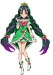  1girl boots braid brown_eyes choker dress earrings eyelashes frilled_dress frills go!_princess_precure gradient_hair green_dress green_hair hair_ornament hair_ribbon happy high_heel_boots high_heels highlights jewelry long_hair looking_at_viewer magical_girl multicolored_hair nanase_yui petit_ange_(artist) precure purple_hair ribbon simple_background smile solo twin_braids twintails two-tone_hair very_long_hair what_if white_background wrist_cuffs 