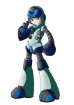  1boy beck_(mighty_no._9) green_eyes helmet highres mighty_no._9 nac0n robot simple_background smile solo 